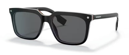 BURBERRY BE4337F 379887 56mm Black Square Sunglasses Dark Gray Lenses