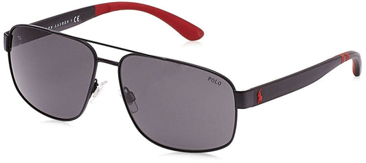 Polo Ralph Lauren Men's PH3112 Aviator Metal Sunglasses, Matte Black/Grey, 62 mm