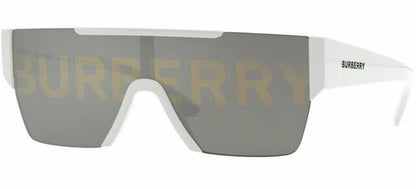 Burberry BE 4291 3007/H White Plastic Rectangle Sunglasses Silver Burberry Logo