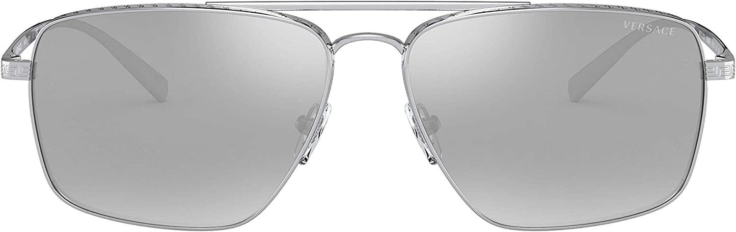 Versace 0VE2216 10008G Man Sunglasses Silver Frame, Light Grey Mirror Silver 80 Lenses, 61MM