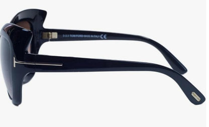 Tom Ford FT0284 01F 59mm Bardot Cateye Sunglasses, Shiny Black Frame, Brown Gradient Lens,