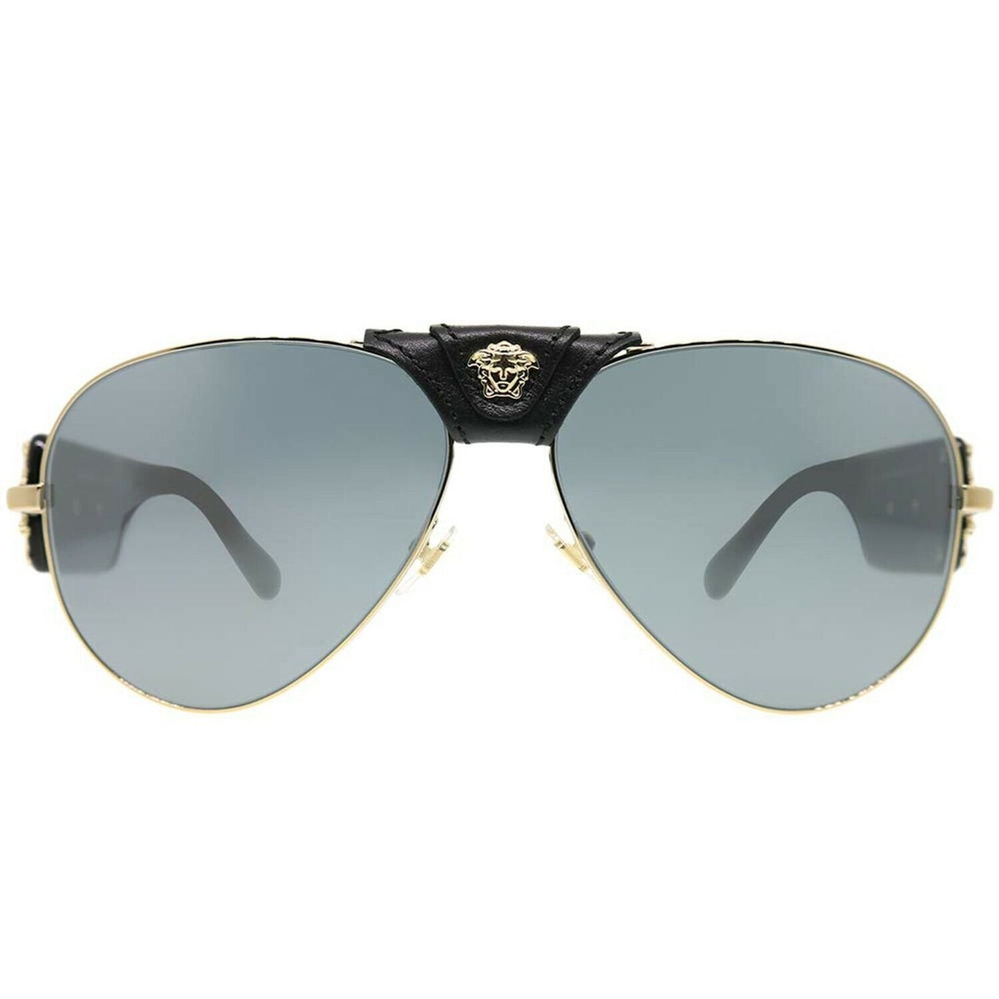 Versace VE2150Q 12526G Pale Gold Metal Aviator Sunglasses Grey Mirror Lens