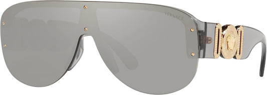 Versace VE 4391 311/6G Transparent Grey Plastic Shield Sunglasses Grey Mirror Lens