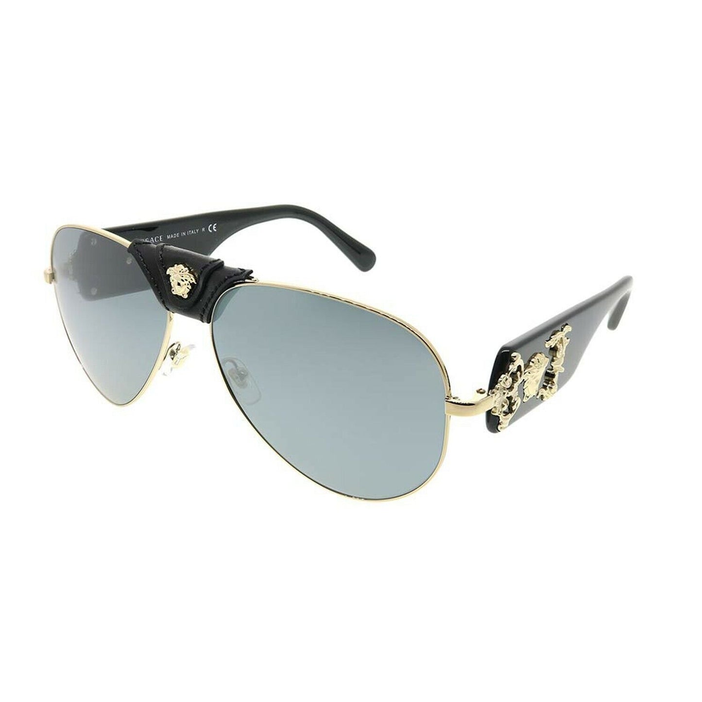 Versace VE2150Q 12526G Pale Gold Metal Aviator Sunglasses Grey Mirror Lens