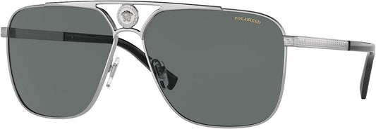 Versace VE 2238 100181 Gunmetal Metal Rectangle Sunglasses Grey Polarized Lens