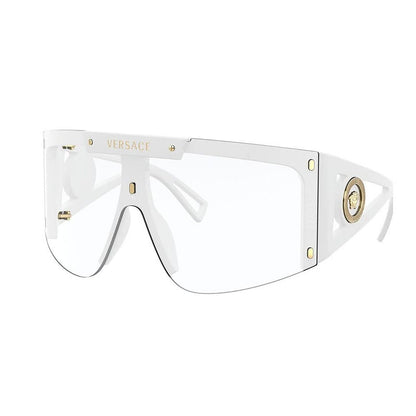 Versace VE 4393 401/1W White Plastic Shield Sunglasses Green and Grey Clip On