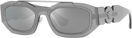 VERSACE VE2235 10016G 51mm Transparent Grey Silver Grey Mirror Men's Sunglasses