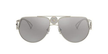 Versace VE 2225 12526G 60mm Pale Gold Metal Aviator Sunglasses Silver Mirror Lens