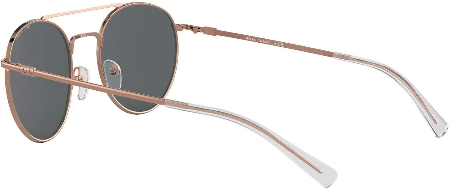 A|X ARMANI EXCHANGE AX2028S 61034Z 53mm Rose Gold/Grey Mirror Round Sunglasses,