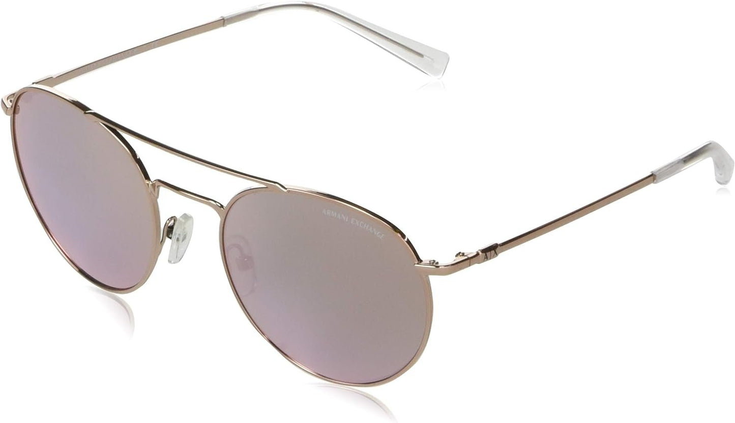 A|X ARMANI EXCHANGE AX2028S 61034Z 53mm Rose Gold/Grey Mirror Round Sunglasses,