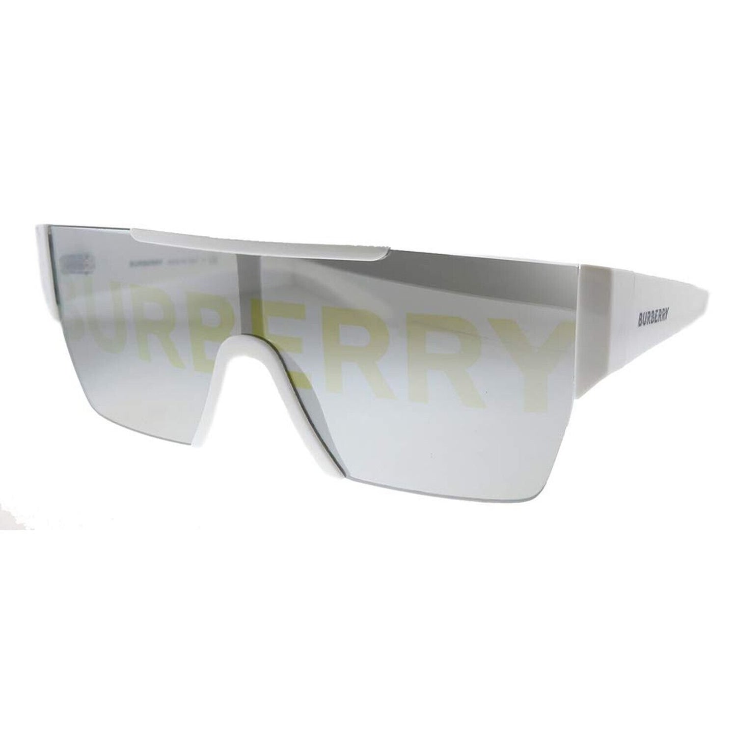 Burberry BE 4291 3007/H White Plastic Rectangle Sunglasses Silver Burberry Logo