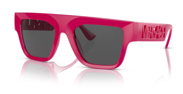 Versace VE 4430U 536787 Fuxia Plastic Rectangle Sunglasses Grey Lens