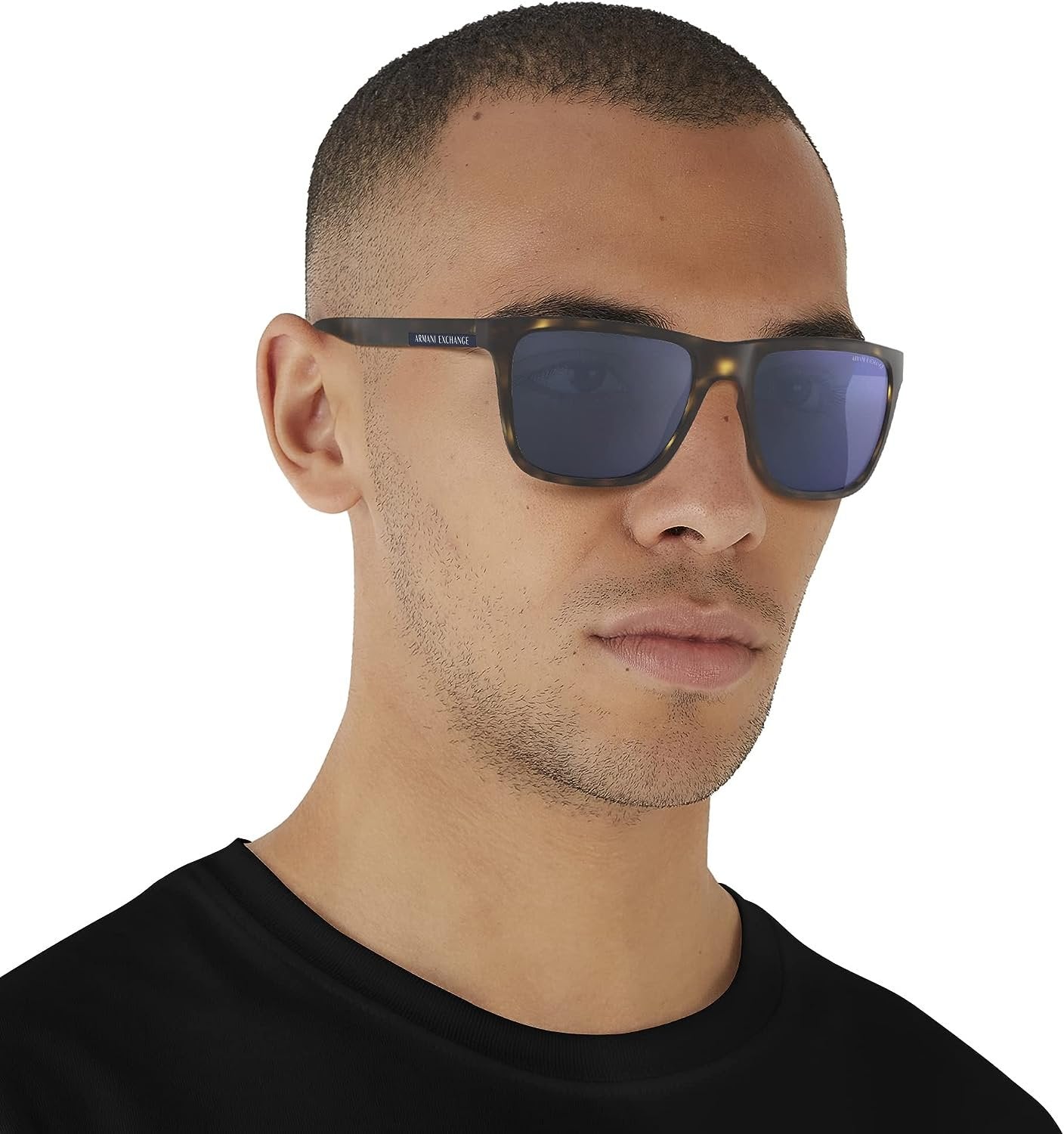 A|X ARMANI EXCHANGE Men's AX4080SF 802980 Square Sunglasses, Matte Havana/Blue Mirrored/Blue