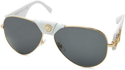 Versace 0VE2150Q 1341/87 Medusa Aviator Sunglasses, White/Grey