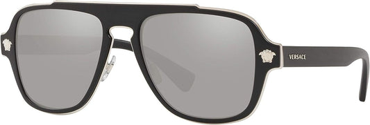 VERSACE VE2199 10006G 56mm MATTE BLACK LT GREY MIRROR SILVER Men's Sunglasses