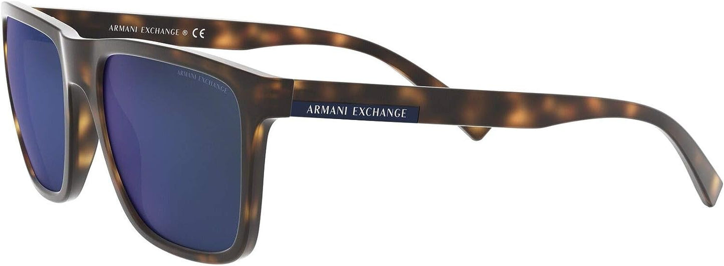 A|X ARMANI EXCHANGE Men's AX4080SF 802980 Square Sunglasses, Matte Havana/Blue Mirrored/Blue