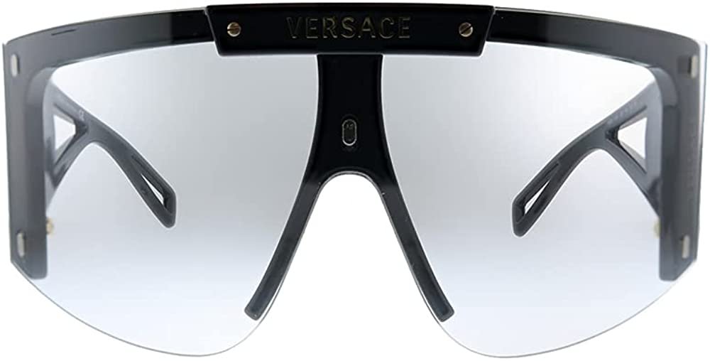 Versace VE 4393 GB1/1W Black Plastic Shield Sunglasses Purple Or Grey Clip On Lens