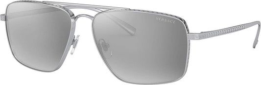 Versace 0VE2216 10008G Man Sunglasses Silver Frame, Light Grey Mirror Silver 80 Lenses, 61MM