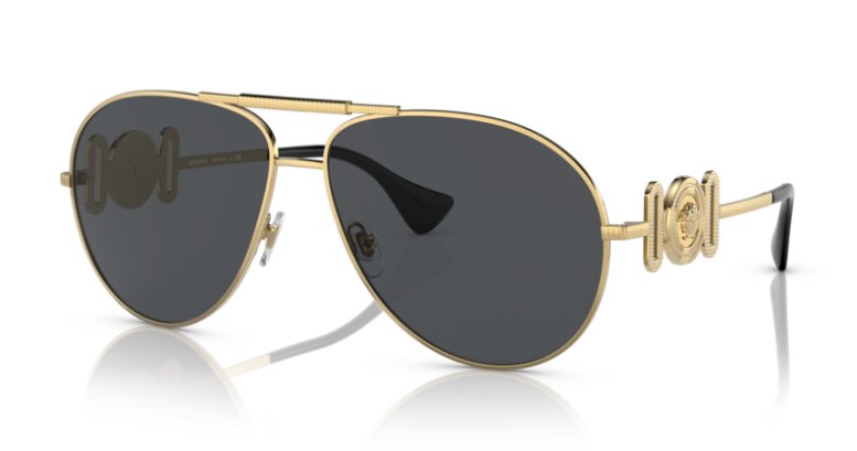 Versace Sunglasses VE2249 100287 65mm Gold Dark Gray Aviator