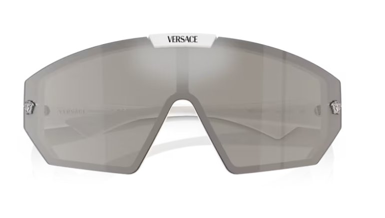 Versace VE 4461 314/87 White Plastic Shield Sunglasses Grey Lens